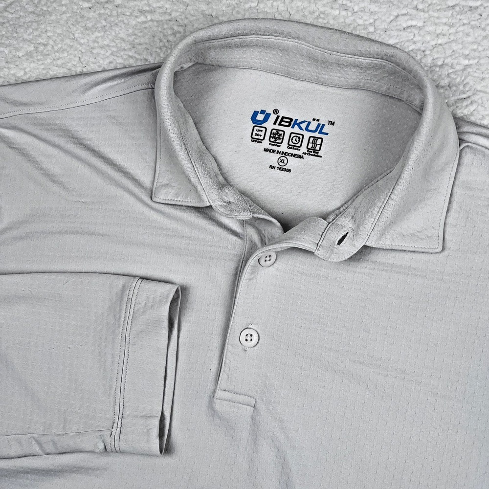 IBKUL‎ Long Sleeve Polo Shirt Men XL White Golf Athleisure Performance Stretch